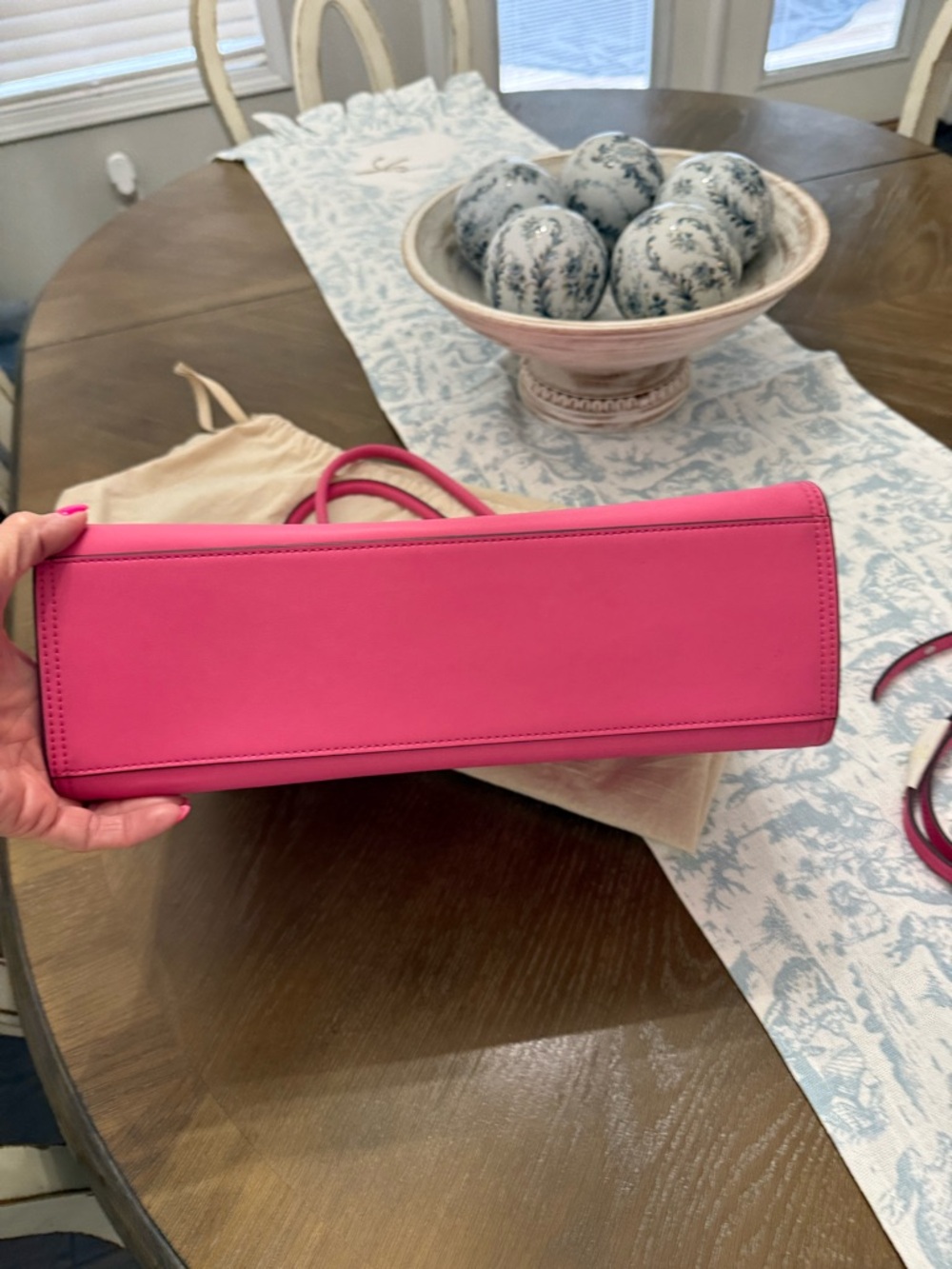 Tory Burch Pink Leather Logo Tote - Picture 5 of 8